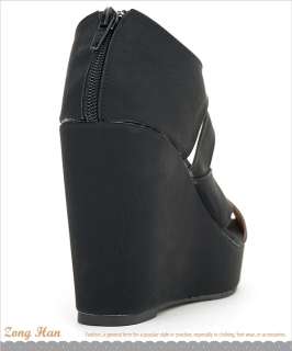 BN Womens Strappy Zipper Back High Heel Wedge Platform Sandals in 