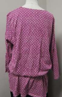   Sleeve Printed Tunic w/Tie Belt Rhubarb/Cream NWOT  