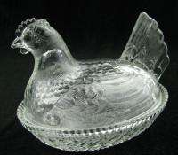 Vintage Crystal Glass Hen on Nest Dish Chicken Basket  