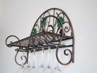 Wrought Iron French Style Wine Glass Holder Wall Shelf  