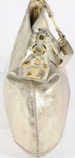 Tory Burch Nico Gold Metallic Leather Hobo Tote Shoulder Bag Handbag 