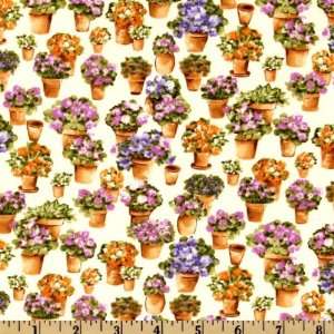   Garden Flower Pots Lilac Fabric By The Yard Arts, Crafts & Sewing
