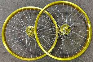 Old School Style 20  Wheels Wheelset in Gold Ano for BMX Freestyle 