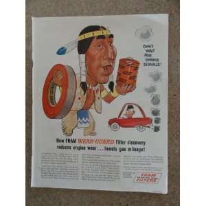  oil filters. Vintage 60s full page print ad. (Indian/smoke signals 