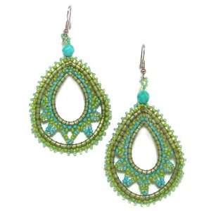 Just Give Me Jewels Handcrafted Olive Green/Turquoise Beaded Teardrop 