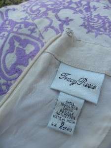 TRACY REESE VIOLET IVORY EMBROIDERED STRAPLESS LINEN DRESS SZ 8  