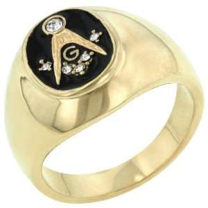 14k Gold Bonded Onyx Masonic CZ Ring Jewelry