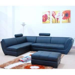  Oriental Design Black Bonded Leather Sectional Sofa and 