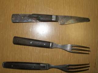Antique CIVIL WAR ERA 3 Tine Forks Wood Metal Bone +1 Knife   Vintage 