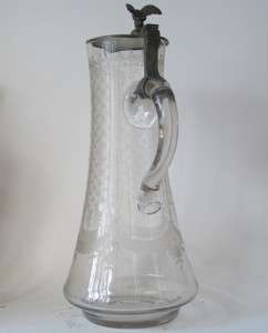 Antique Large Glass Beer Stein/Pitcher Wheel Engraved circa 1870 