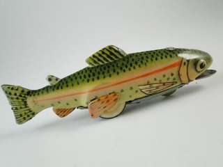 Vintage Tin Fish Trout Friction Drive Toy Model Hadson Japan Litho 