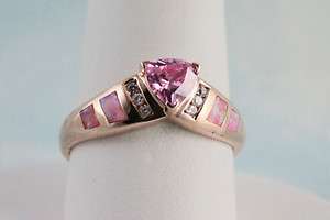 Pink Fire Opal & Pink Sapphire Ring Rose Gold Over Sterling #10   50% 