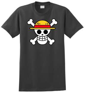 One Piece Anime T Shirt Charcoal Monkey D Luffy Flag  