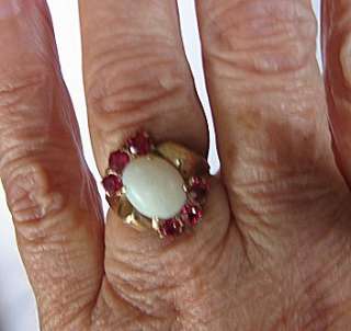 VINTAGE RETRO 1940s, OPAL AND RUBY 10k GOLD RING 5 1/2  