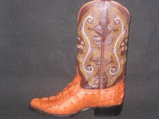 New Mens Embossed Croc/Ostrich Leather Boots Cognac  