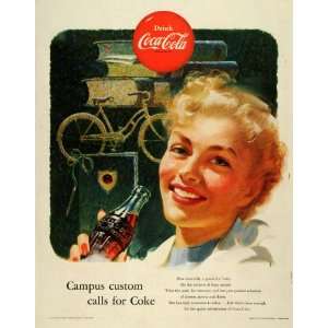 1953 Ad Coca Cola Co Logo Coke Soda Student Woman College Girl Bicycle 