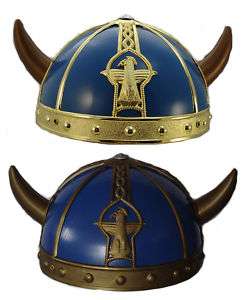 ARMOUR HELMET BLUE with horns Viking Roman Costume  