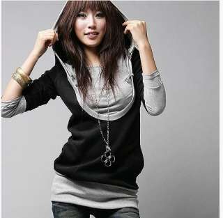 Fashion Korean Women U Collar Long sleeve Casual Tops Shirt Hoodie 