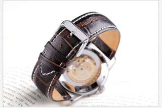 New KS White Dial Auto Mechanical Men Leather Watch  