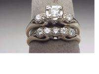   14K White Gold Three Stone F Color .70 Ct. Diamond Engagement Ring Set