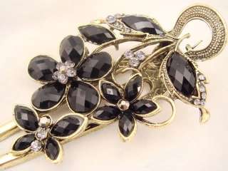 SMOKEY CRYSTAL BLACK BEAD FLORAL BUTTERFLY VINTAGE STYLE 3.5 HAIR 