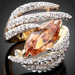 Oval Topaz White Swarovski Crystal Gold GP Finger Ring  