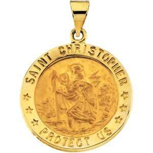   Gold 21.75 mm Hollow Round St. Christopher Medal CleverEve Jewelry