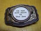 Silver with Black Western BELT Buckle   Holds Dollar Coins  New