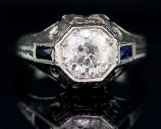   Gold Diamond Solitaire Ring w/ Sapphires. 1.75 Carat Diamond  