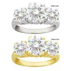 10k Gold Round Synthetic White Zircon 3 stone Ring  