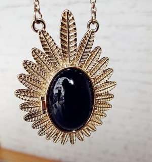   New Fashion Womens Retro Black Stone Olive leaves sunflower Necklace