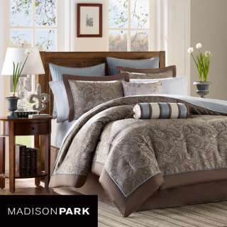 Madison Park Whitman Blue 12 piece King size Bed in a Bag with Sheet 
