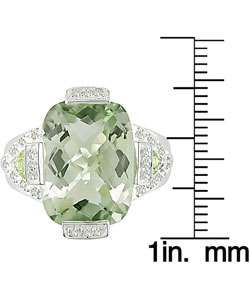 Silver 1/8ctw Diamond Green Amethyst Ring  