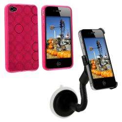 Pink Circle TPU Rubber Case/ Windshield Mount for Apple iPhone 4 
