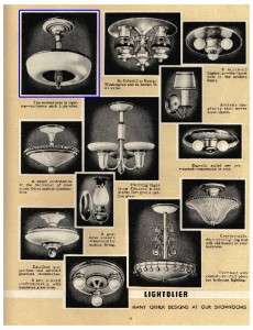   VINTAGE c. 1935 ART DECO LIGHTOLIER BRONZE & GLASS PENDANT CHANDELIER
