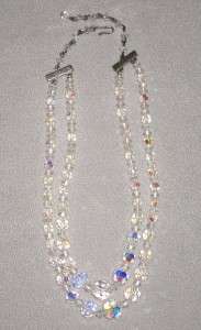 Vintage 2 Strand Aurora Borealis Crystal Bead Necklace  
