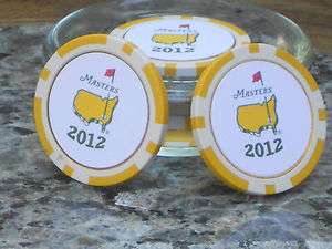 The Masters 2012 Championship Ball Marker Poker Chip  3 Yellow Chips 