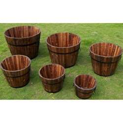 Round Cedar Wood Whiskey Barrel Planters (Set of 6)  
