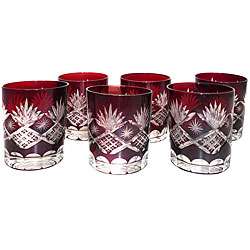 Double Old Fashion Ruby Red Glasses (Set of 6)  
