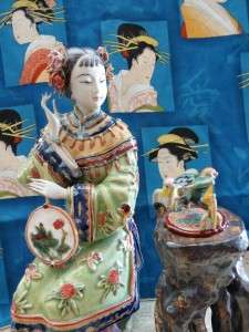 Adorable Gorgeous Fine Porcelain Geisha and Bird Bath Figurines  