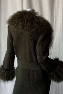 VALENTINO *MONGOLIAN FUR* Trim Knit Double Breasted Sweater Long Coat 