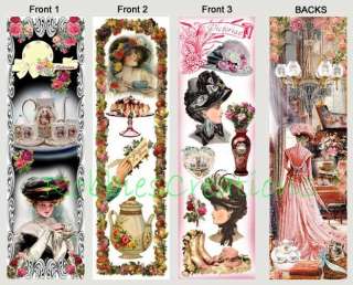 VICTORIAN BOOKMARKS Tea Party Vintage Lady Floral ART  