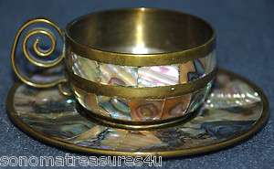 VILLA TAXCO ABALONE INLAID DEMITASSE CUP SAUCER MEXICAN Mexico  