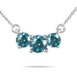 14k White Gold 1/2ct TDW Blue Diamond 3 stone Necklace  