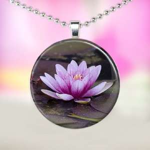 Lotus Flower Reiki Yoga Glass Tile Necklace Pendant D10  