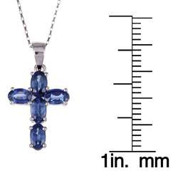 14k White Gold Blue Sapphire Cross Necklace  