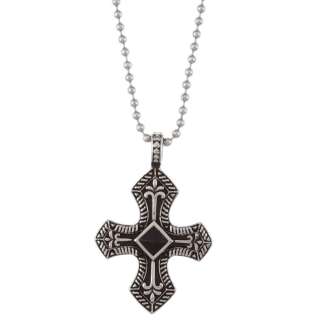 Stainless Steel Mens Onyx Cross Necklace  