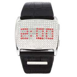 DKNY Womens Clear Crystal Red LED Digital Watch  