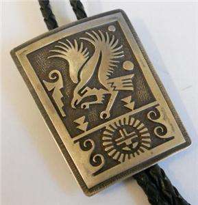 HOPI STERLING SILVER INLAY EAGLE BOLO TIE  