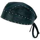   Leather Chrome Studded Skull Cap Head Wrap Doo Rag Biker Bandana Hat